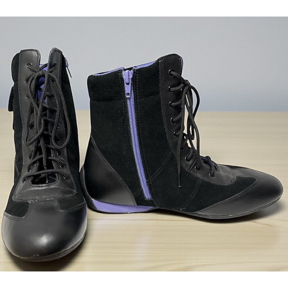 Vintage KangaROOS Leather Wrestling Boots Womens Sz 9 Blk/Purple CrossFit - Picture 7 of 7